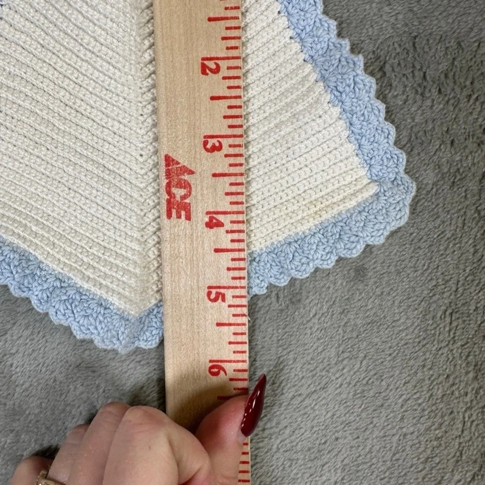 Handmade Crochet Baby Bib White Light Blue Scalloped Edge Vintage Style 12658